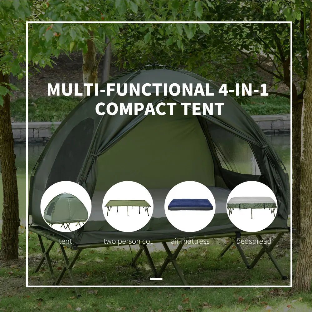 2 Person Foldable Camping Cot with Tent, Bedspread and Thick Air Mattress, 4 - In - 1 Elevated Camping Bed Tent - Tactinest.com