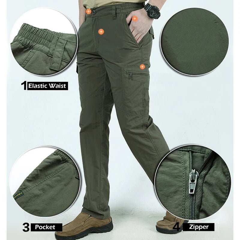 2025 Summer Men's Casual Cargo Trousers Outdoor Sports Pants Multi Pockets Tactical Pant Waterproof Camping Fishing Men Clothing - Tactinest.com