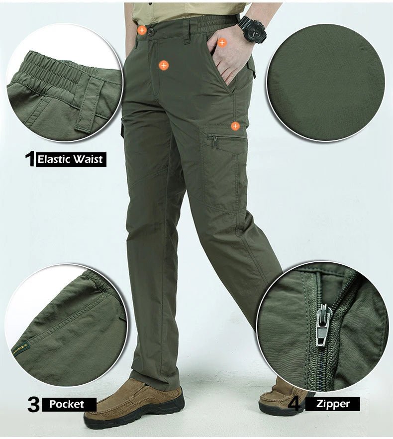 2025 Summer Men's Casual Cargo Trousers Outdoor Sports Pants Multi Pockets Tactical Pant Waterproof Camping Fishing Men Clothing - Tactinest.com