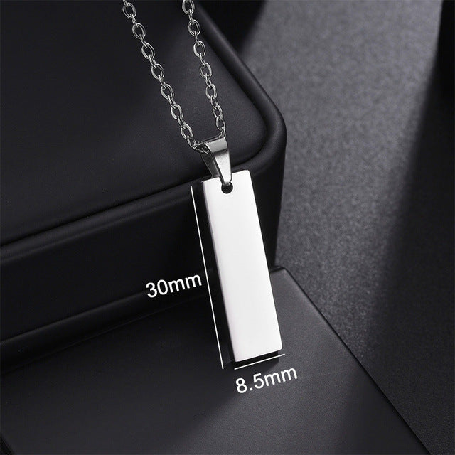 Stainless Steel Long Strip Military Laser Lettering Necklace