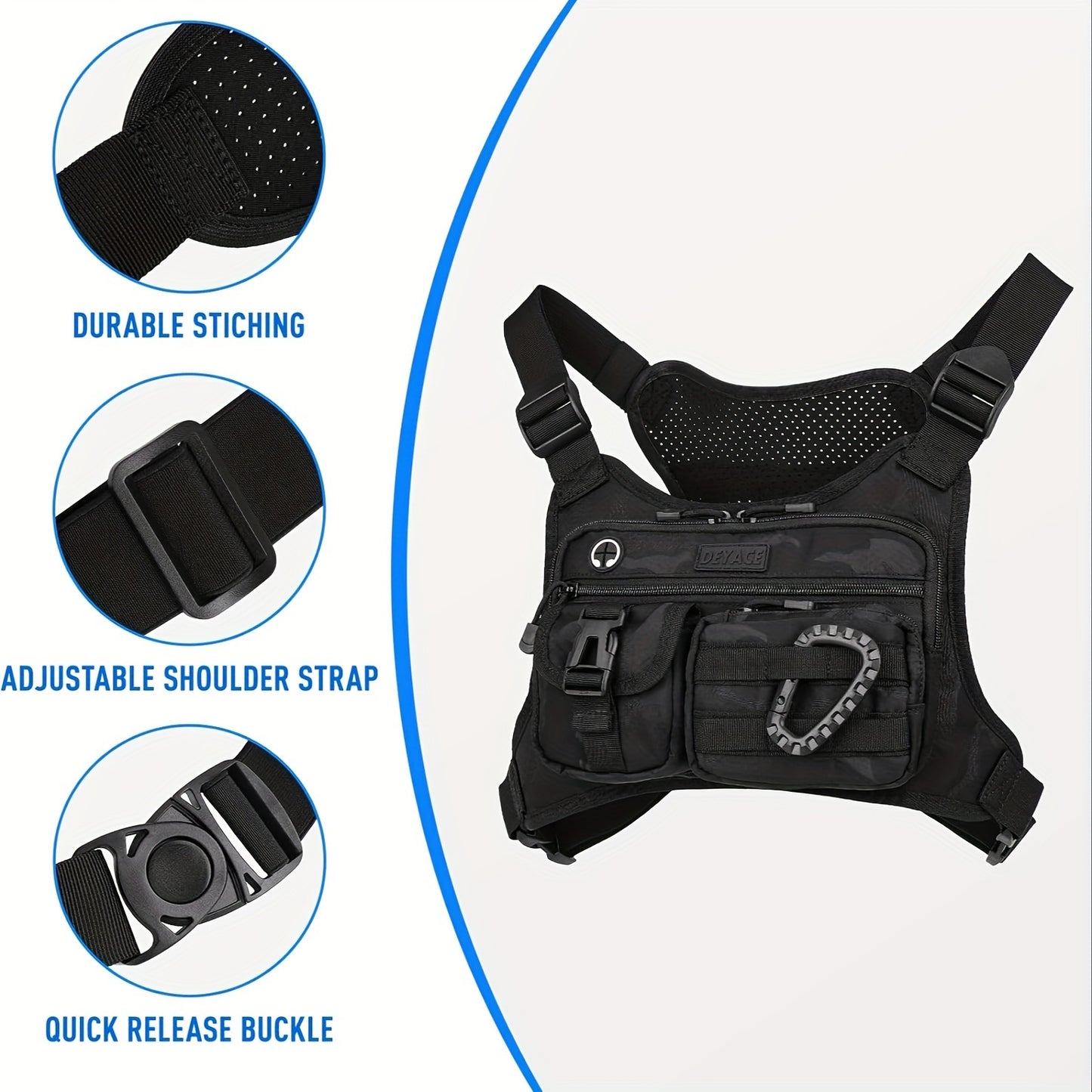 [Tactical Chest Bag] Durable, EDC Men's Tactical Chest Bag with Built-In Phone Holder | Adjustable Straps, Multiple Compartments, Black, Adventure Gear | Sleek Design | Secure Compartments