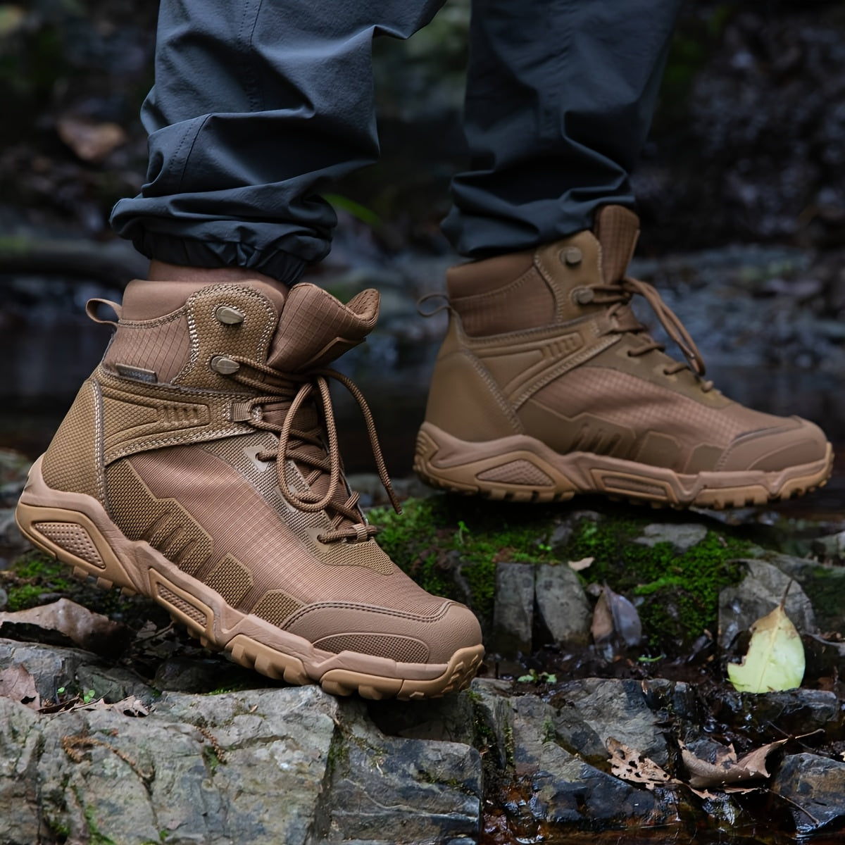 [Tactical Hiking Boots] Lightweight, Breathable Men's Tactical High-Top Hiking Boots | Non-Slip, Durable, Sleek Boot Design, Antislip Sole for Outdoor Adventures, Trekking, and Casual Wear