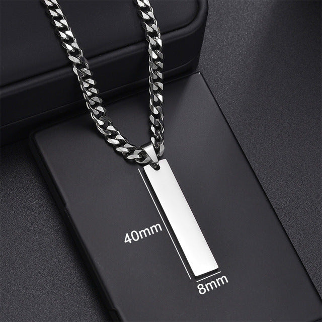 Stainless Steel Long Strip Military Laser Lettering Necklace