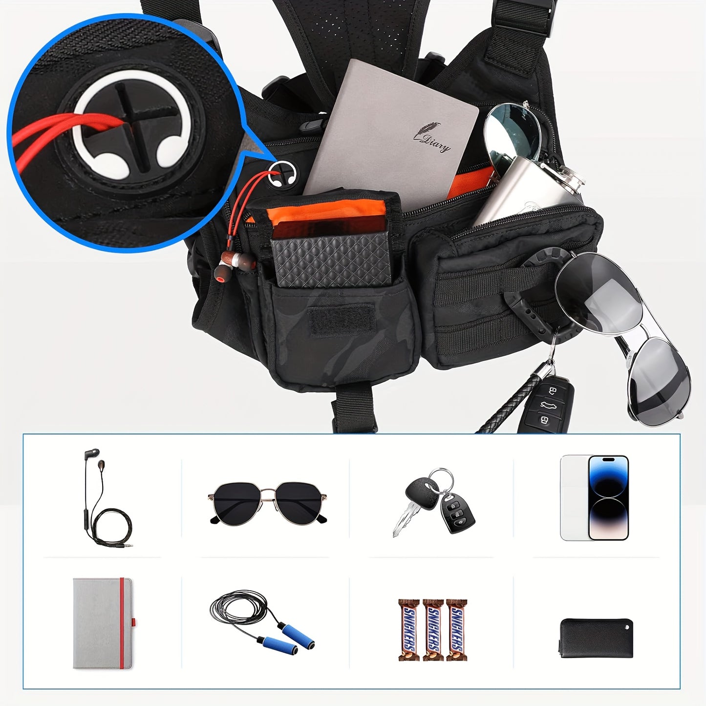[Tactical Chest Bag] Durable, EDC Men's Tactical Chest Bag with Built-In Phone Holder | Adjustable Straps, Multiple Compartments, Black, Adventure Gear | Sleek Design | Secure Compartments