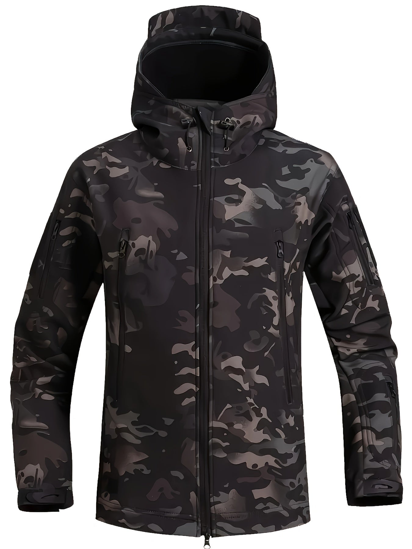 Men's Tactical Camouflage Set, Lightweight Polyester Softshell Jacket with Hood, Warm Fleece Lined Pants, Multi-Pocket Outdoor Gear for Hiking, Camping, Hunting, Running, Training, Casual Wear