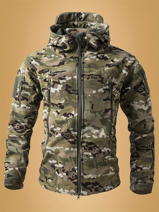 Men's Tactical Camouflage Jacket - Autumn and Winter Medium-Long Jacket with Hat and Zipper Closure, Jacket