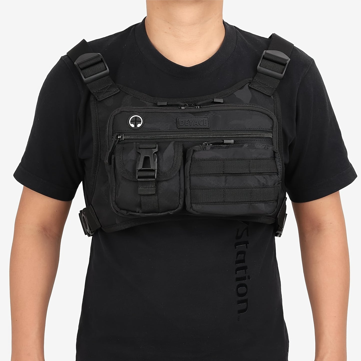 [Tactical Chest Bag] Durable, EDC Men's Tactical Chest Bag with Built-In Phone Holder | Adjustable Straps, Multiple Compartments, Black, Adventure Gear | Sleek Design | Secure Compartments