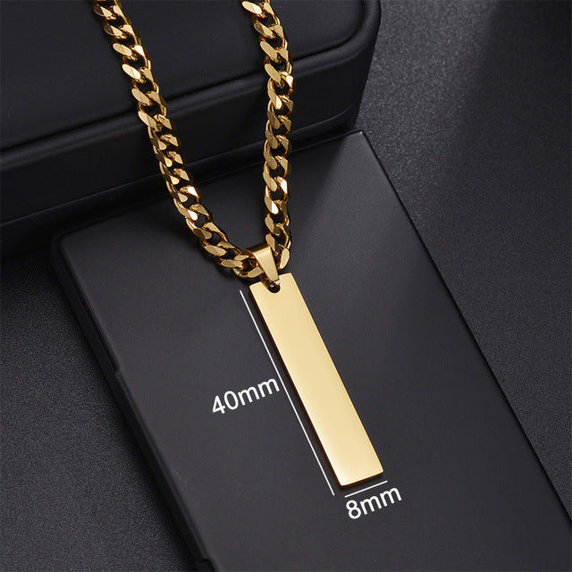 Stainless Steel Long Strip Military Laser Lettering Necklace