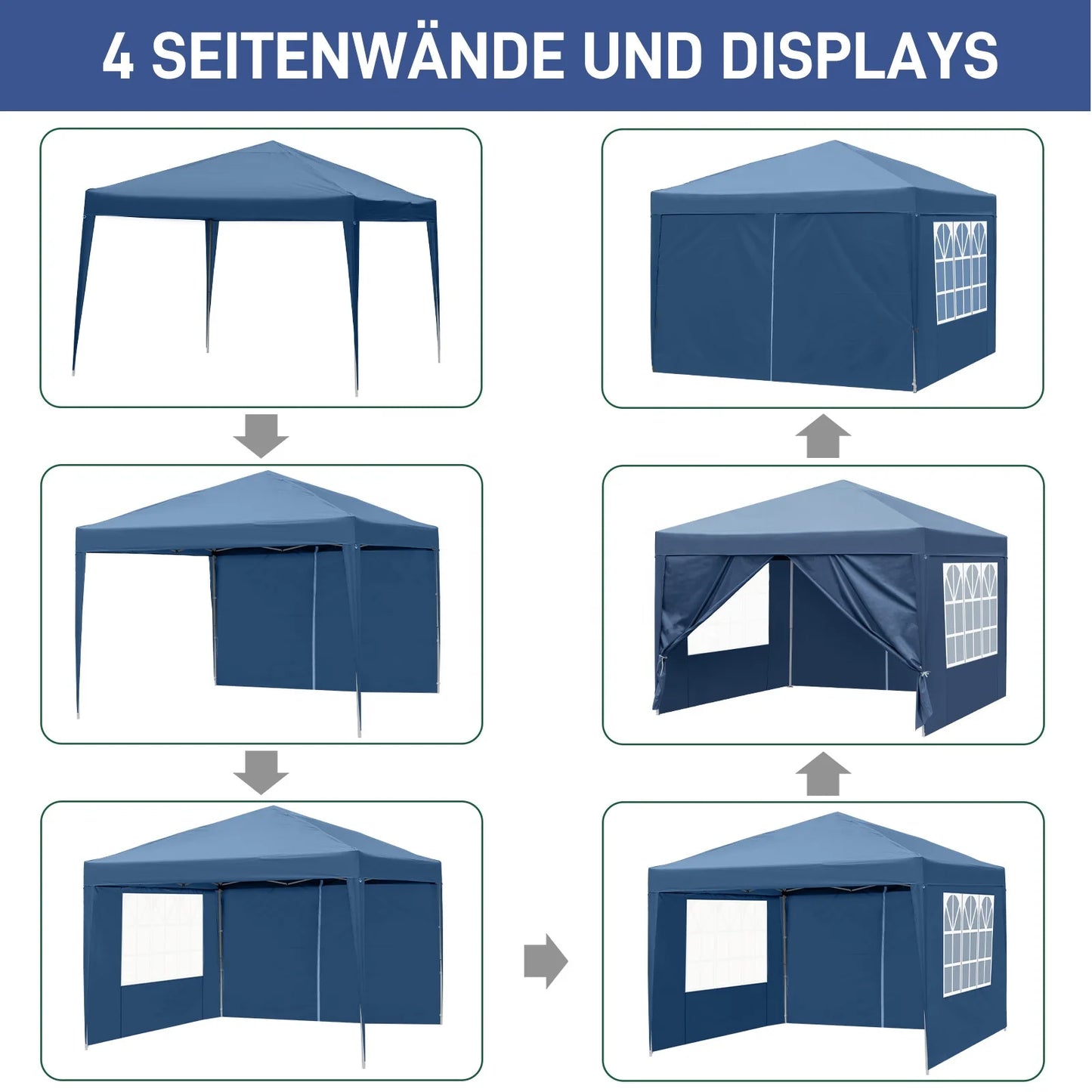 Practical Blue 10' X 10' Right-Angle Folding Tent with Two Doors & Two Windows Waterproof Canopy & Gazebo & Pergola