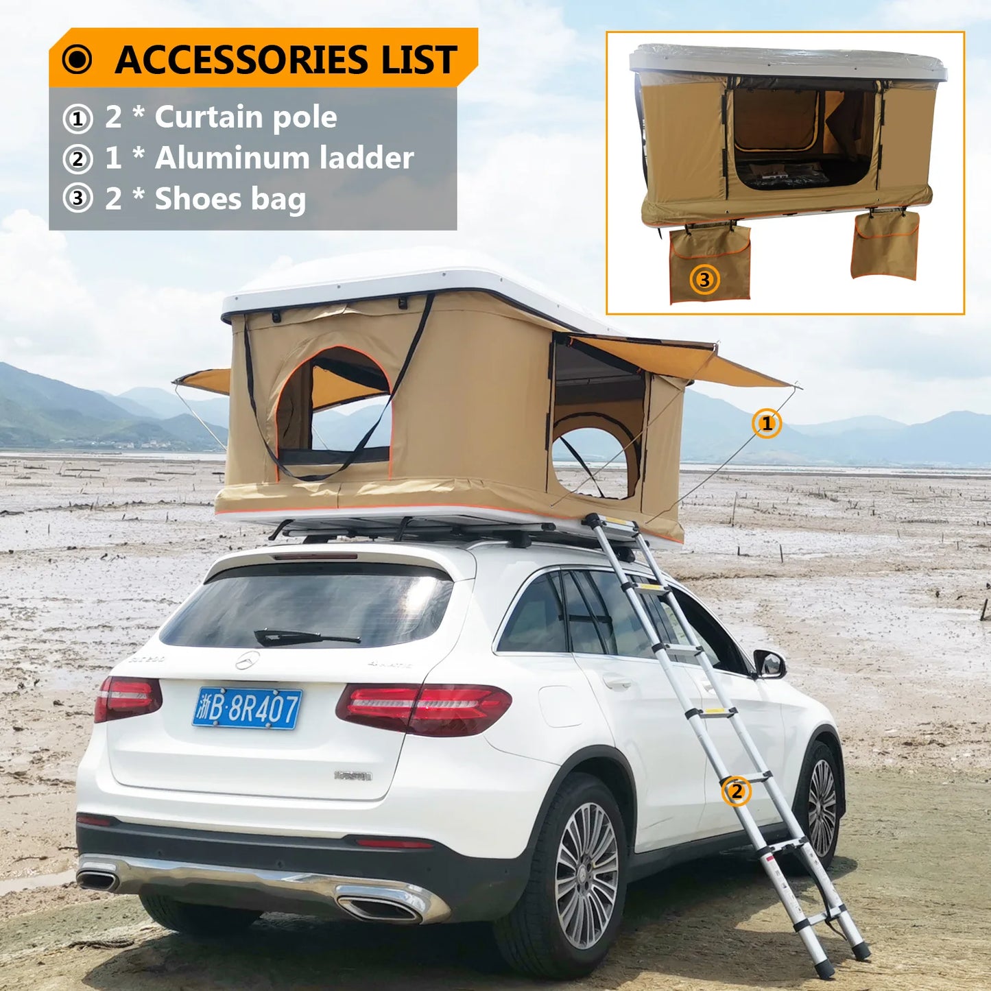 2022 Straight Hydraulic Pressure Pop up Camping 2 Person Automatic SUV Truck Rooftop Tents Hard Cover Car Roof Tent