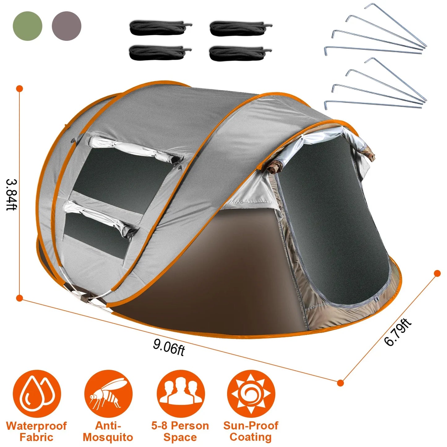 5-8 Person Pop up Tent Automatic Setup Camping Tent Waterproof Instant Setup Tent with 4 Mosquito Net Window Carrying Bag
