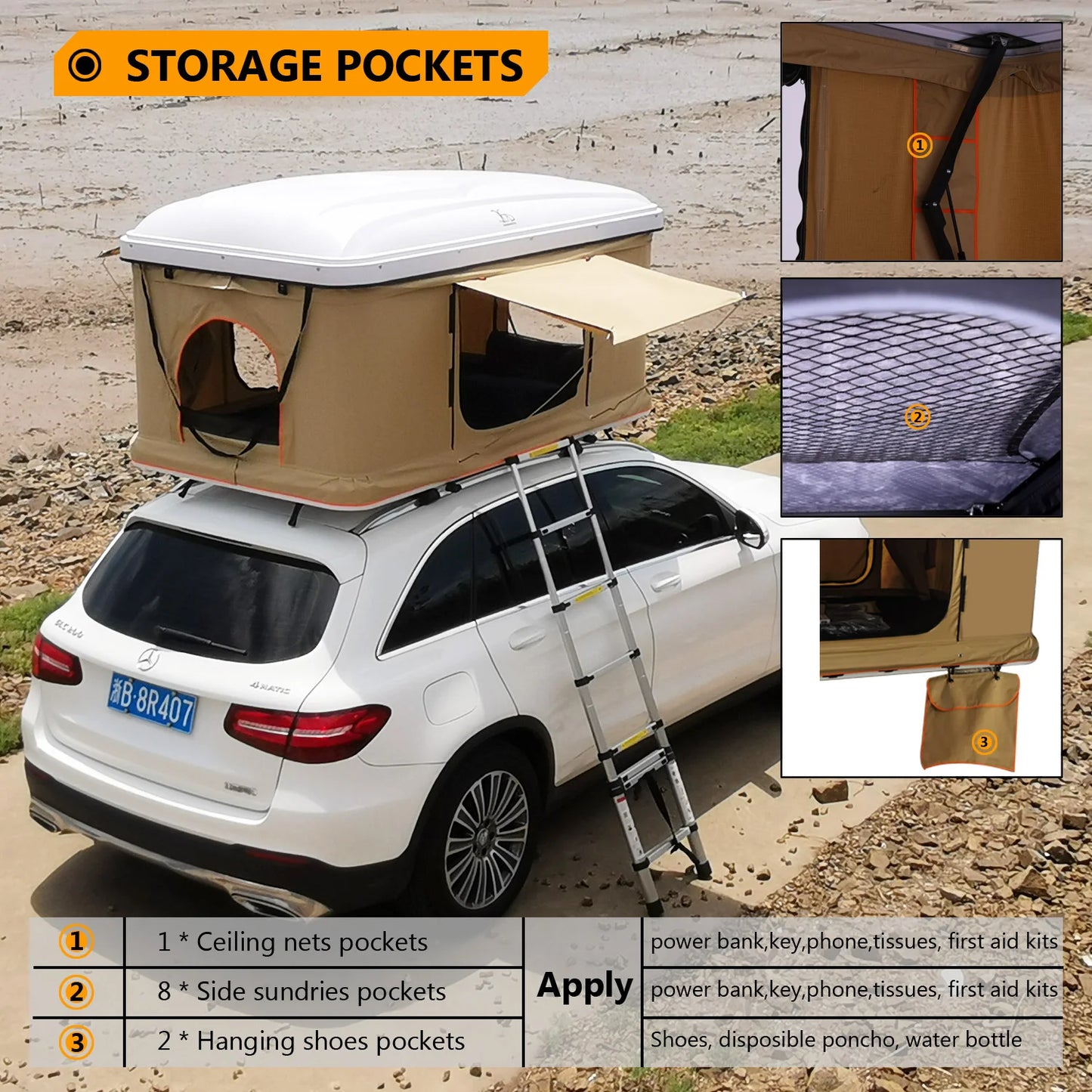 2022 Straight Hydraulic Pressure Pop up Camping 2 Person Automatic SUV Truck Rooftop Tents Hard Cover Car Roof Tent