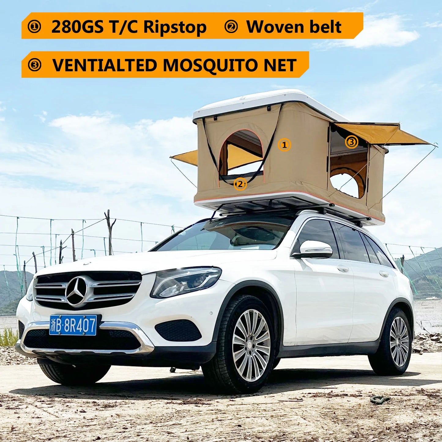 2022 Straight Hydraulic Pressure Pop up Camping 2 Person Automatic SUV Truck Rooftop Tents Hard Cover Car Roof Tent
