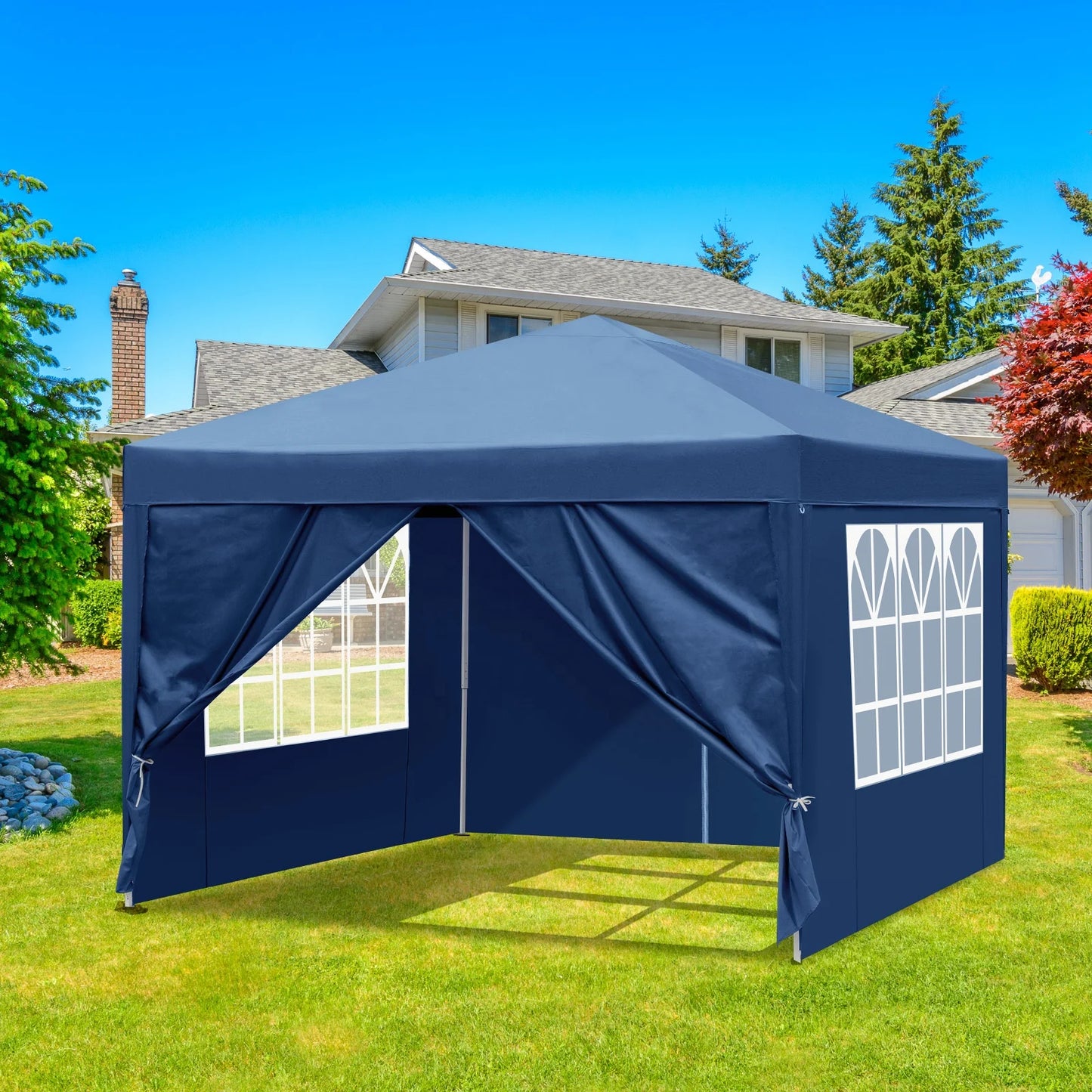 Practical Blue 10' X 10' Right-Angle Folding Tent with Two Doors & Two Windows Waterproof Canopy & Gazebo & Pergola