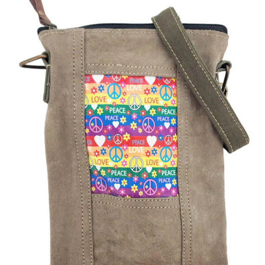 TD Small Crossbody Outdoor Bag Peace Love Rainbow Recycled Tent