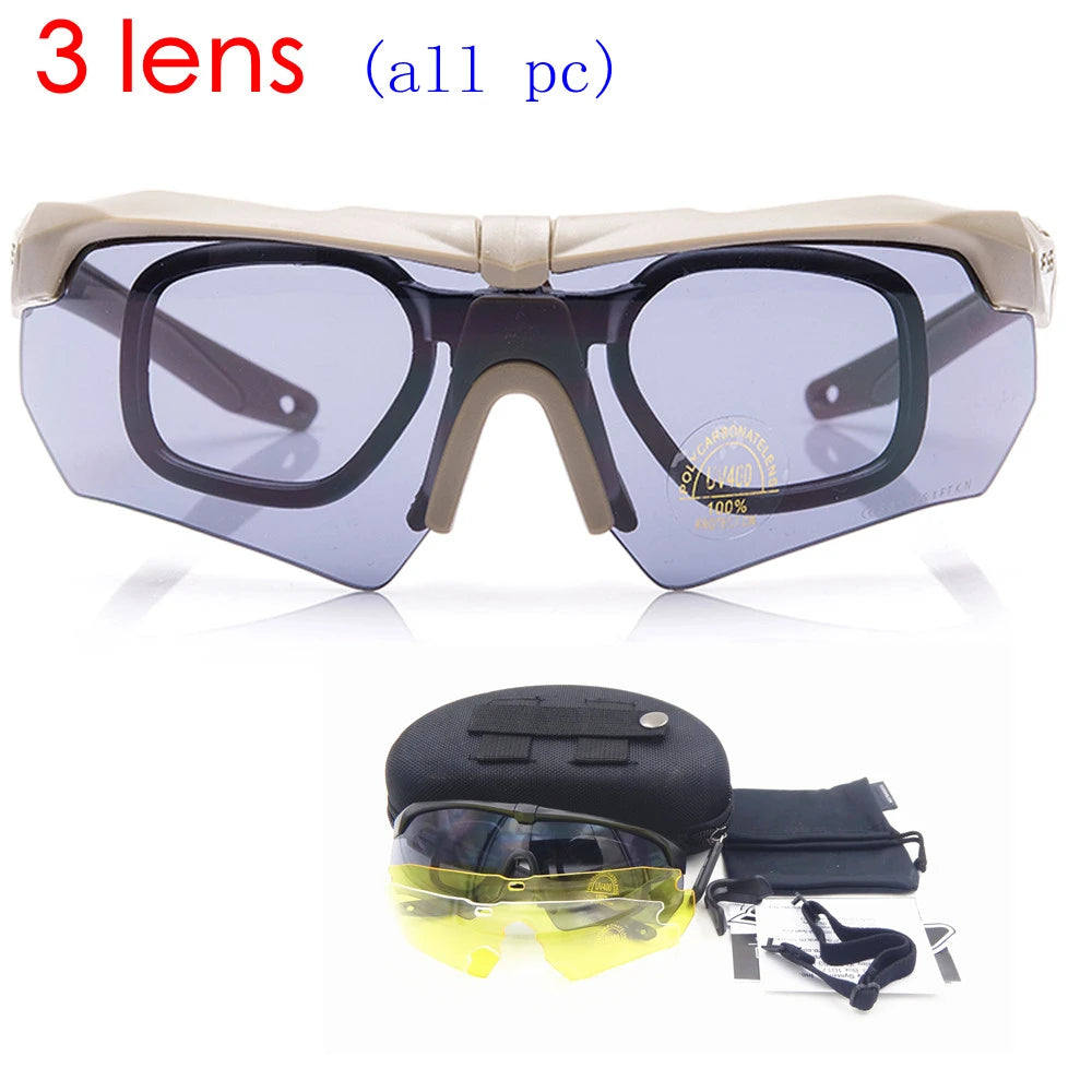 Polarized  TR90 military goggles 3/5 Lens Ballistic Military Sport Men Sunglasses Army Bullet-proof Eyewear shooting