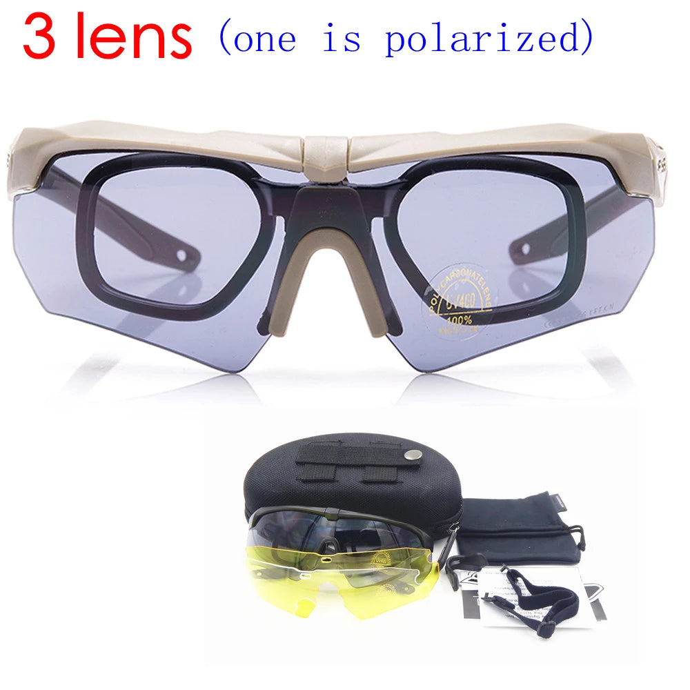 Polarized  TR90 military goggles 3/5 Lens Ballistic Military Sport Men Sunglasses Army Bullet-proof Eyewear shooting