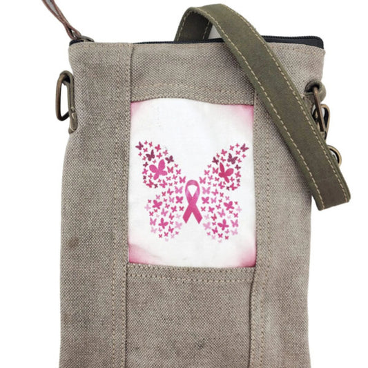 TD Small Crossbody Outdoor Bag for Pink Ribbon Butterfly Design with Recycled Tent Material