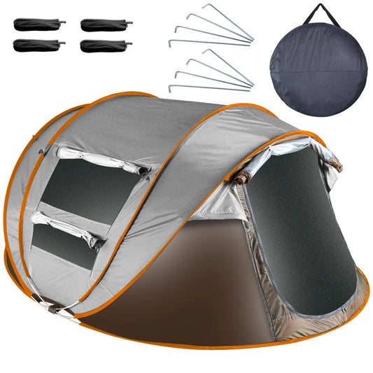 5-8 Person Pop up Tent Automatic Setup Camping Tent Waterproof Instant Setup Tent with 4 Mosquito Net Window Carrying Bag