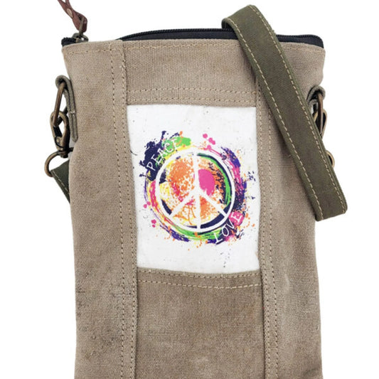 TD Small Crossbody Recycled Tent Multicolor Casual Sports Backpack with Peace and Love Motif