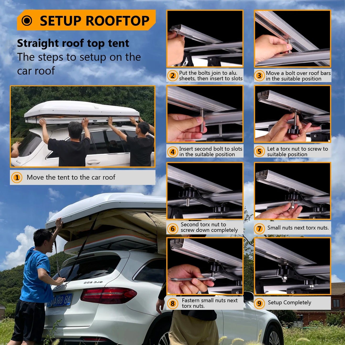 2022 Straight Hydraulic Pressure Pop up Camping 2 Person Automatic SUV Truck Rooftop Tents Hard Cover Car Roof Tent