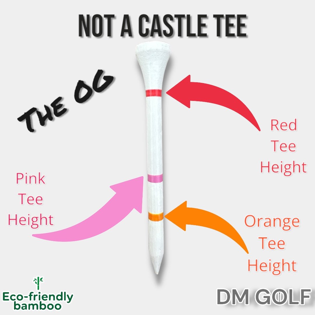 The O G-Not A Castle Tee Premium 70mm Bamboo Golf Tee With Orange, Pink & Red Castle Height Indicators-50 Pack