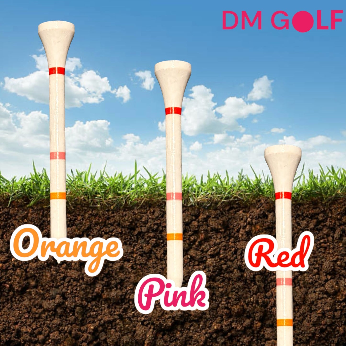 The O G-Not A Castle Tee Premium 70mm Bamboo Golf Tee With Orange, Pink & Red Castle Height Indicators-50 Pack