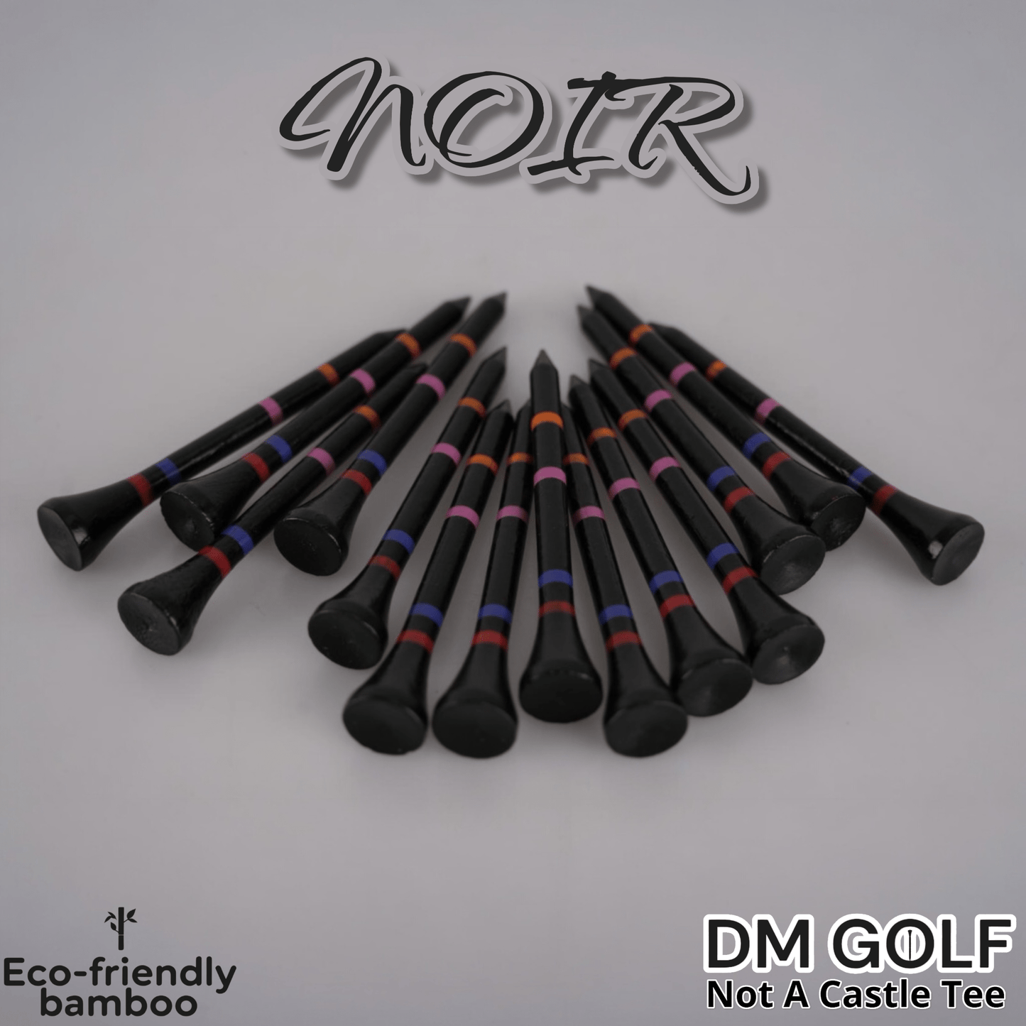 Noir-Not A Castle Tee-Premium 70mm Bamboo Golf Tee With Orange, Pink, Blue & Red Castle Height Indicators-50 Pack