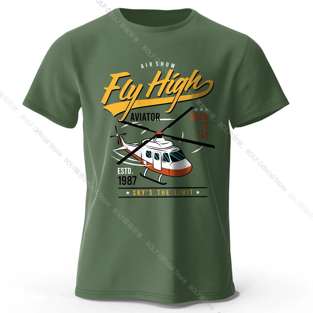 Military Helicopter Hand Drawn Printed Unisex Men Women T-Shirt Tees Tops 100% Cotton Army Sketch Graphic Tactical Gear