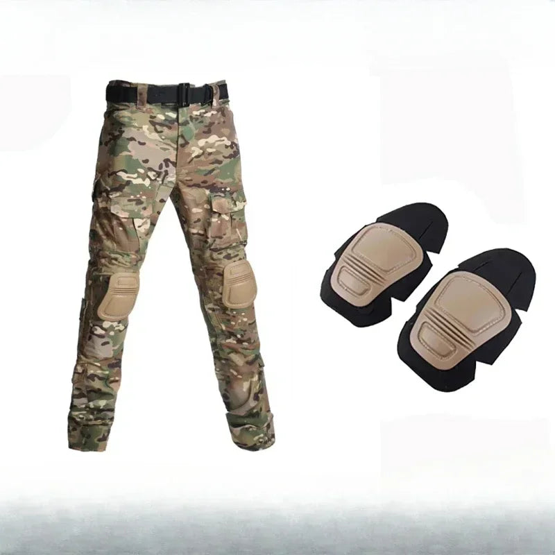 Outdoor Men Combat Pants +Knee Pads Tactical Pant Hiking Camo Pants Working Hunting Clothes Wear Resistant Multi-pocket
