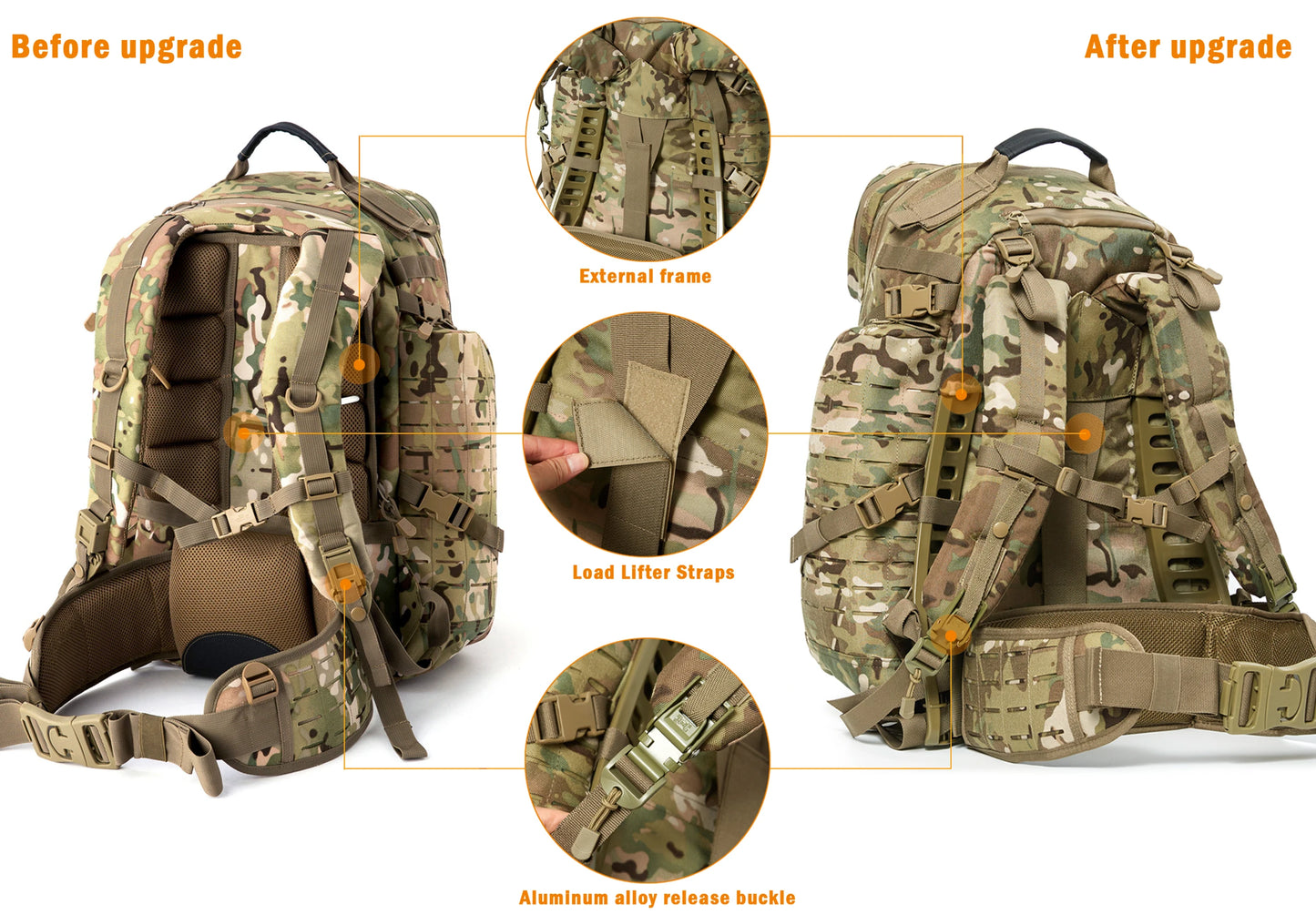 Military 3Day Rucksack with External Frame MOLLE Army Medium Ruck, Assault Backpack