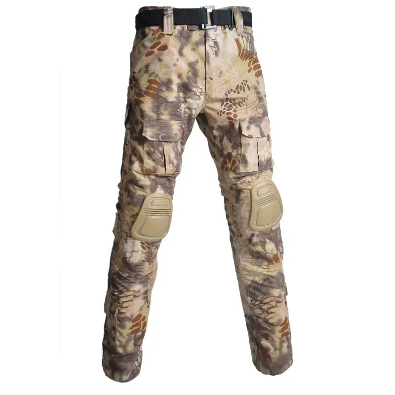 Outdoor Men Combat Pants +Knee Pads Tactical Pant Hiking Camo Pants Working Hunting Clothes Wear Resistant Multi-pocket