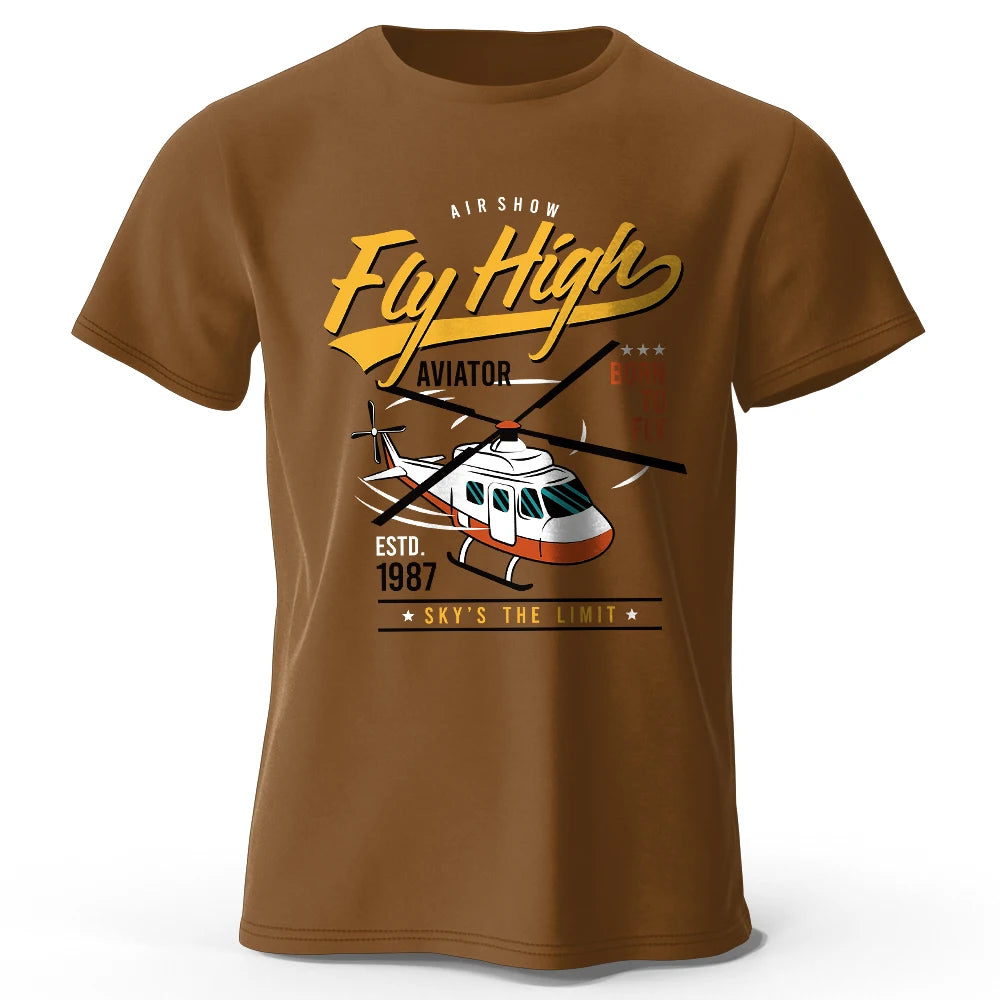 Military Helicopter Hand Drawn Printed Unisex Men Women T-Shirt Tees Tops 100% Cotton Army Sketch Graphic Tactical Gear
