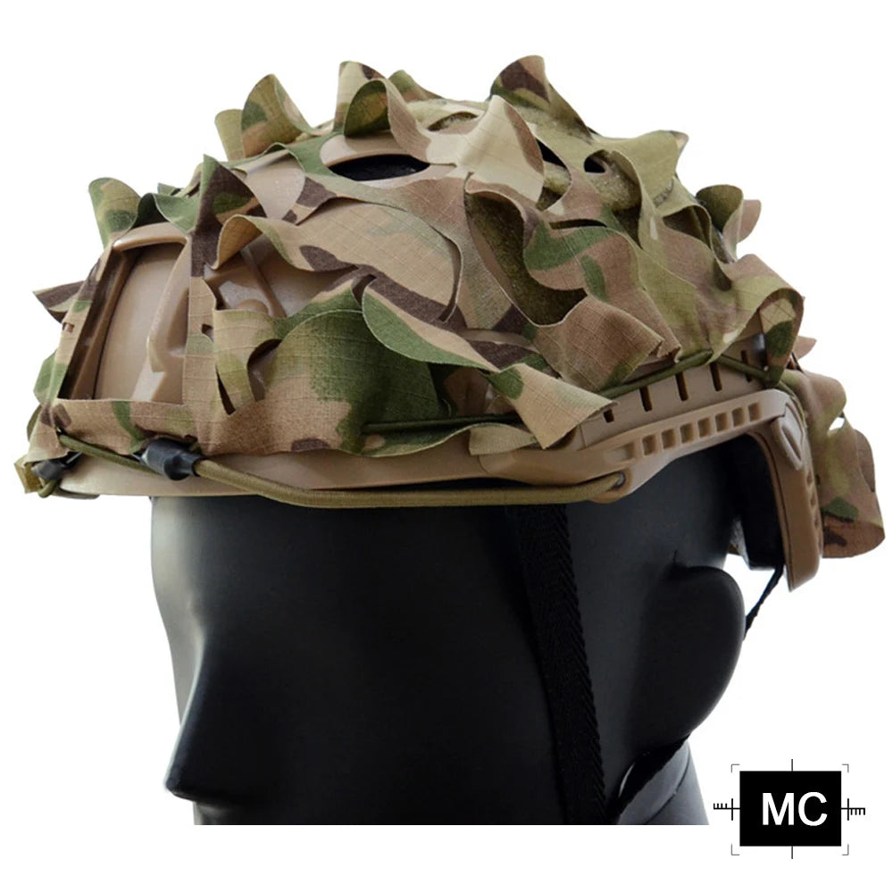 Tactical 3D Camo Net Airsoft Helmet Cover Laser Cut Nylon Drawstring Helmet Scrim CS Wargame Paintball Paratrooper Hunting