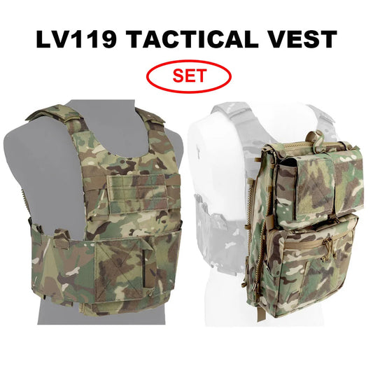 LV119 Tactical Vest Spiritus System Plate Carrier Vest Zip-on Expansion Assault Back Panel Storage Bag Airsoft Hunting Vest Gear
