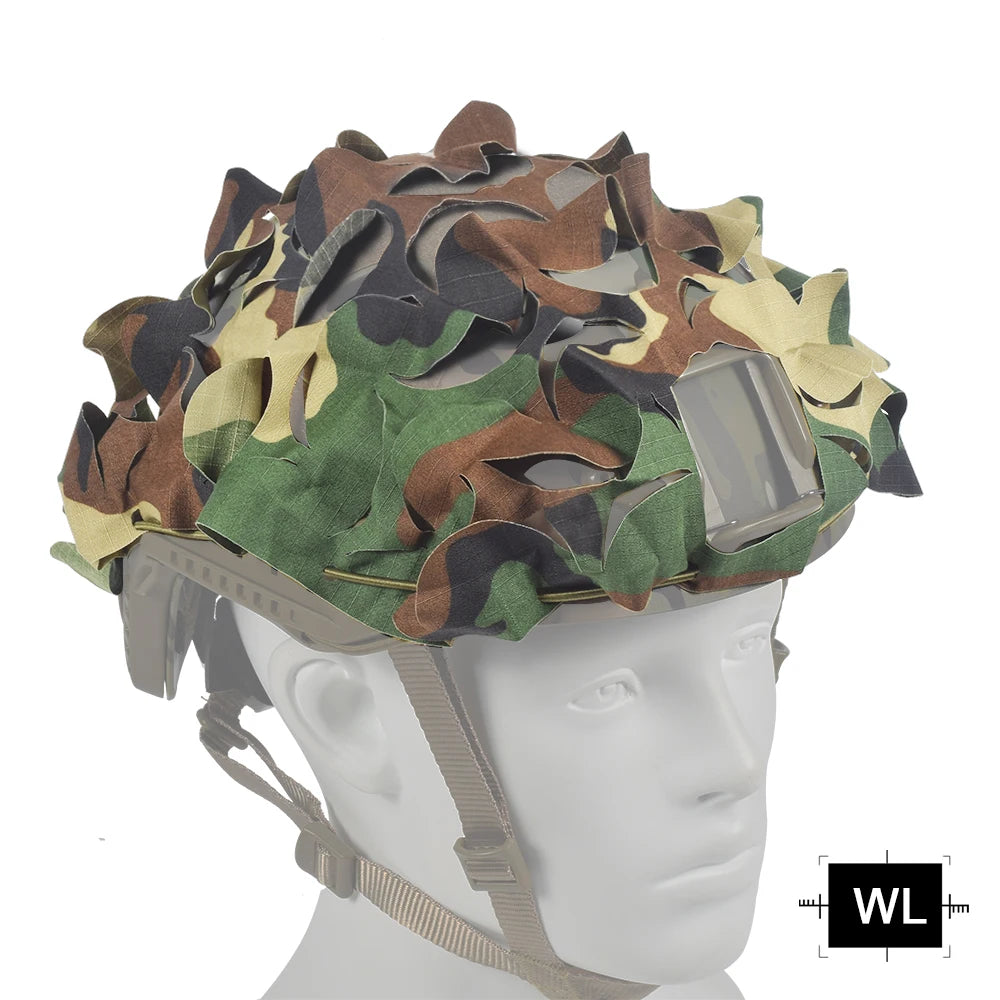 Tactical 3D Camo Net Airsoft Helmet Cover Laser Cut Nylon Drawstring Helmet Scrim CS Wargame Paintball Paratrooper Hunting