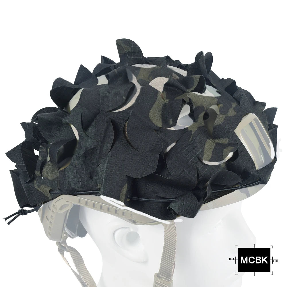 Tactical 3D Camo Net Airsoft Helmet Cover Laser Cut Nylon Drawstring Helmet Scrim CS Wargame Paintball Paratrooper Hunting