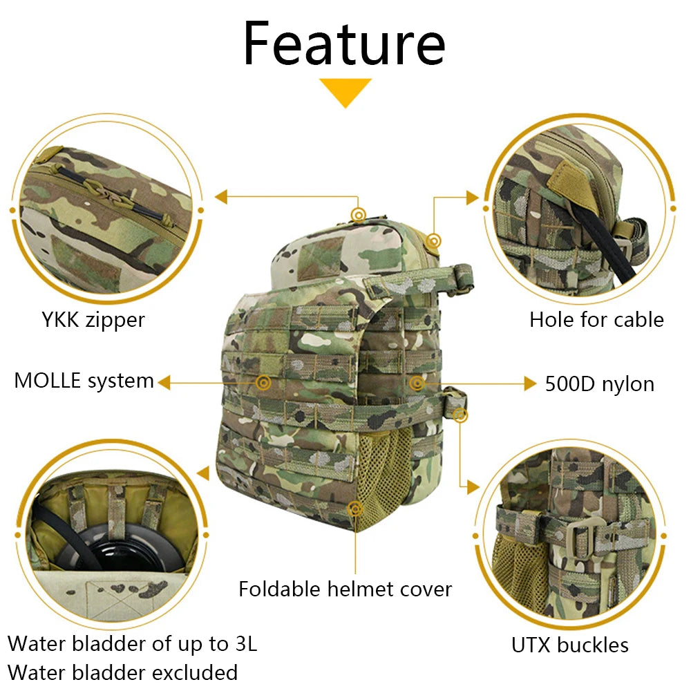 Tactical Modular Hydration Pack MOLLE Water Bladder Pack Foldable Helmet Cover Cycling Paintball Airsoft Hunting Accessories