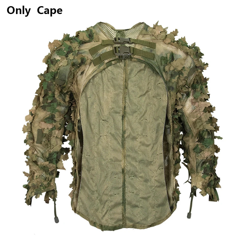 Tactical Ghillie Camo Cape Laser Cut Leaf Sniper Coat Mesh Camouflage Jungle Cloak Poncho Hunting Accessories