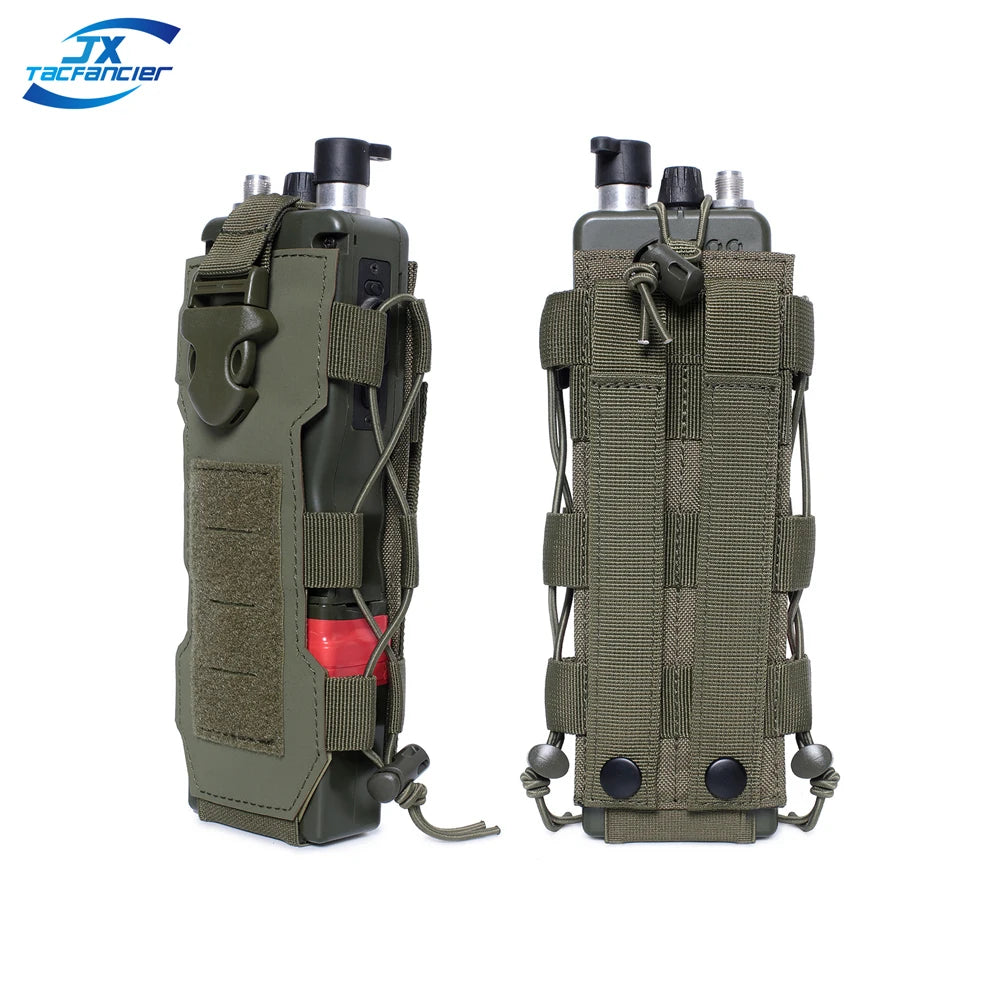 Tactical Radio Pouch Molle Water Bag Walkie Talkie Holder Pocket Quick Release Buckle Elasitc Shock Cord Magazine Pouch