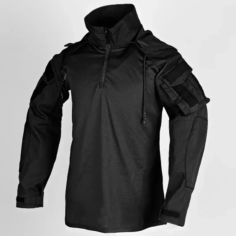 Tactical Combat Shirts Men Long Sleeve Breathable T-shirt Camo Hooded Quick-dry CS Paintball T-Shirt Tops Wear-resisting