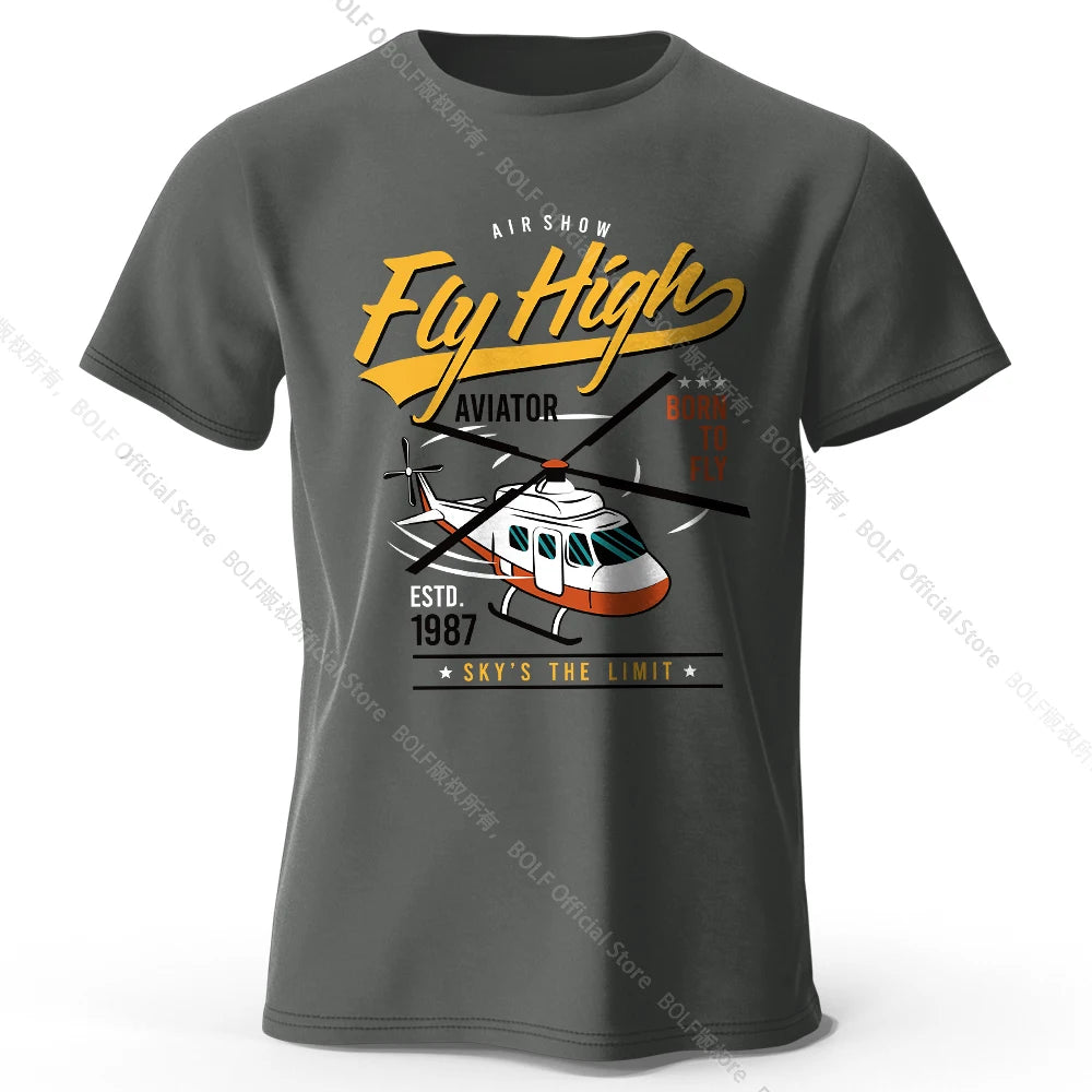 Military Helicopter Hand Drawn Printed Unisex Men Women T-Shirt Tees Tops 100% Cotton Army Sketch Graphic Tactical Gear
