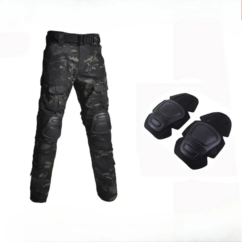 Outdoor Men Combat Pants +Knee Pads Tactical Pant Hiking Camo Pants Working Hunting Clothes Wear Resistant Multi-pocket