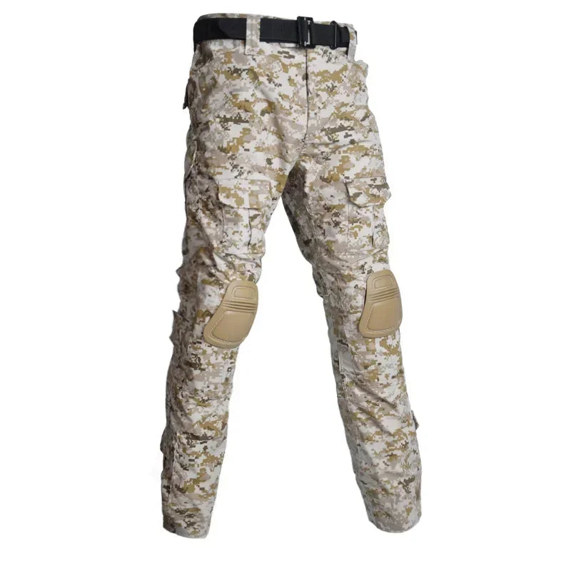 Outdoor Men Combat Pants +Knee Pads Tactical Pant Hiking Camo Pants Working Hunting Clothes Wear Resistant Multi-pocket