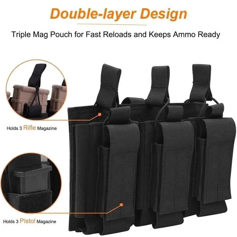 Tactical Magazine Pouch Pistol MAG Holder 5.56 MOLLE Double Stack Elastic Shock Cord Retention Hunting Accessories