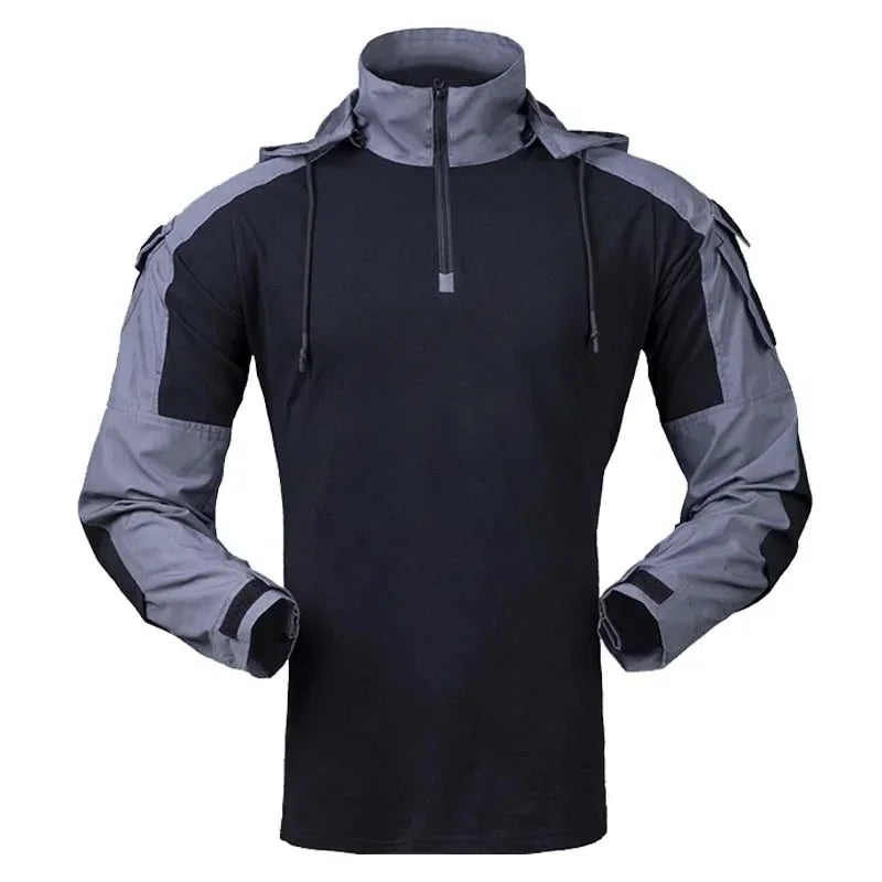 Tactical Combat Shirts Men Long Sleeve Breathable T-shirt Camo Hooded Quick-dry CS Paintball T-Shirt Tops Wear-resisting