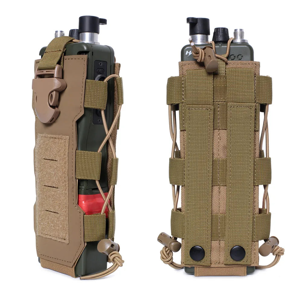 Tactical Radio Pouch Molle Water Bag Walkie Talkie Holder Pocket Quick Release Buckle Elasitc Shock Cord Magazine Pouch