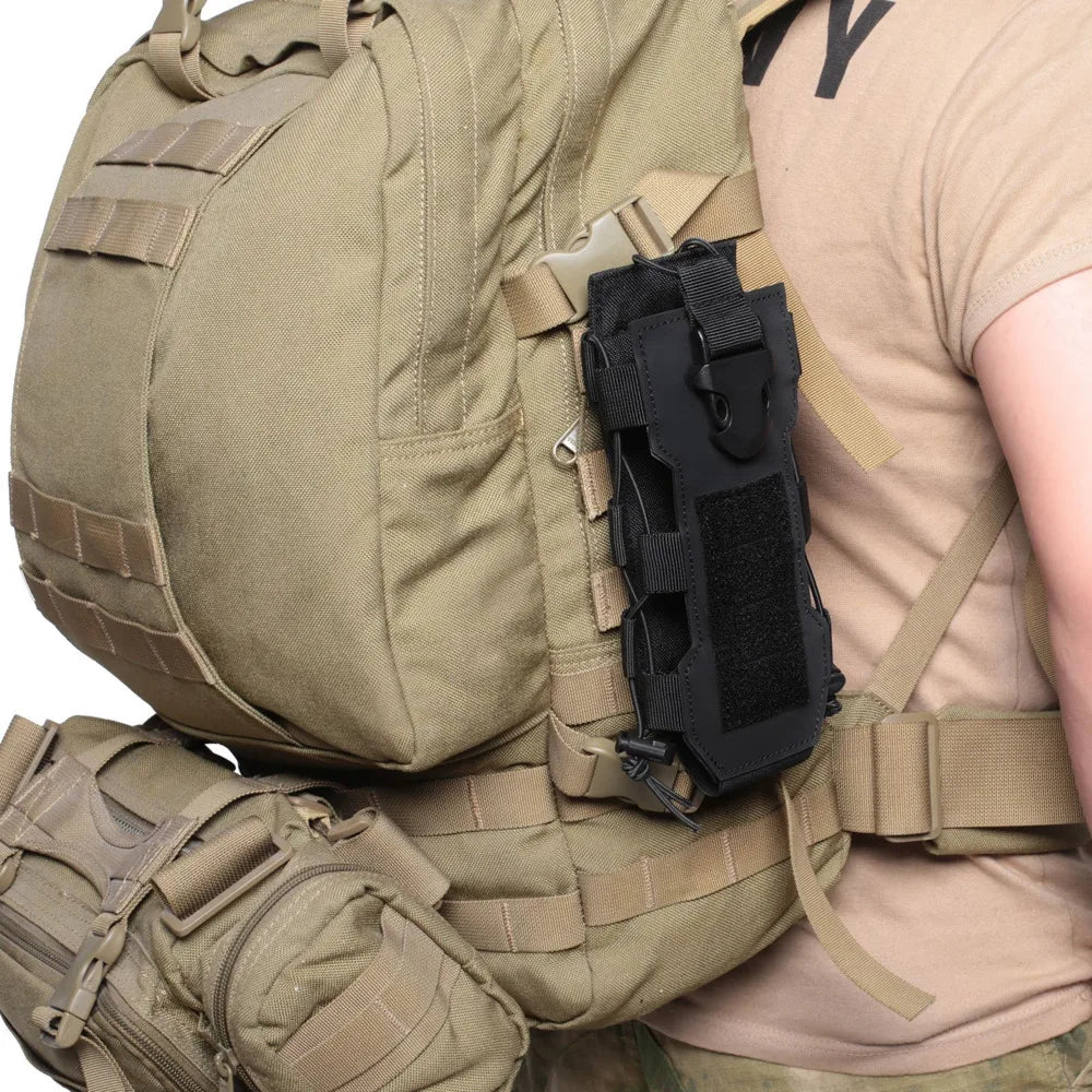 Tactical Radio Pouch Molle Water Bag Walkie Talkie Holder Pocket Quick Release Buckle Elasitc Shock Cord Magazine Pouch
