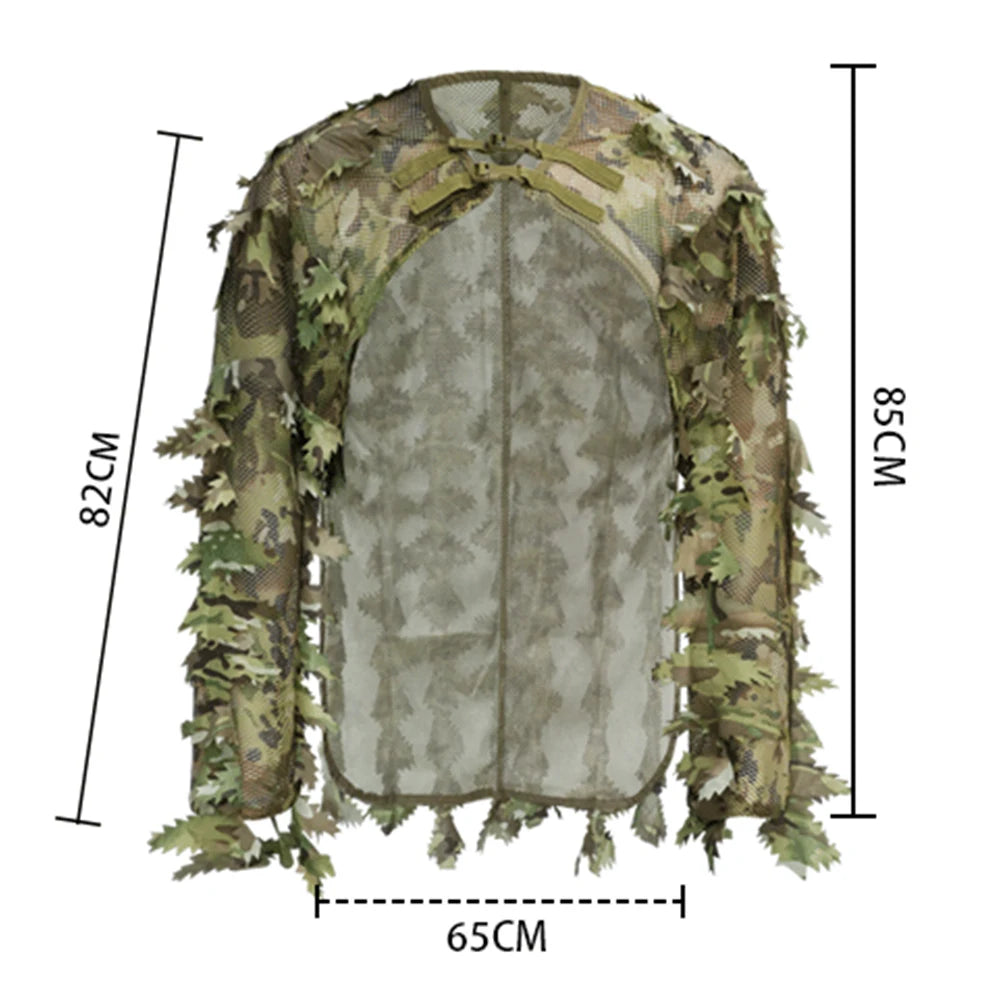 Tactical Ghillie Camo Cape Laser Cut Leaf Sniper Coat Mesh Camouflage Jungle Cloak Poncho Hunting Accessories