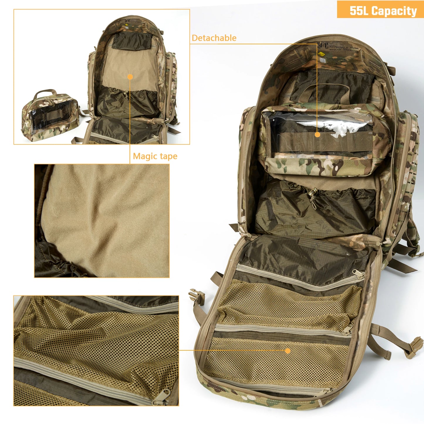 Military 3Day Rucksack with External Frame MOLLE Army Medium Ruck, Assault Backpack